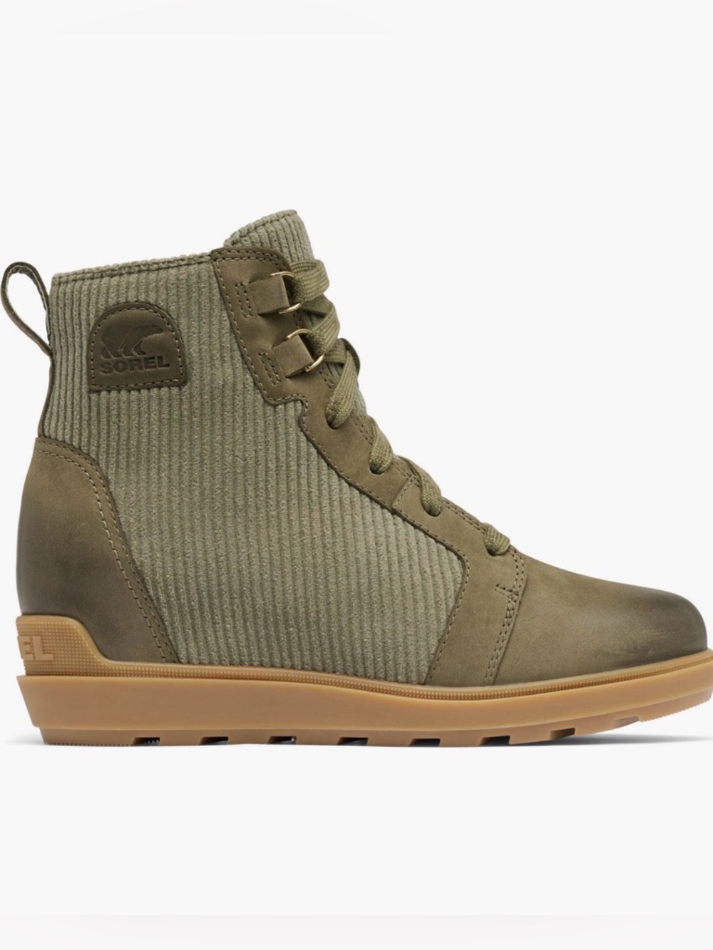 Sorel Evie II Olive Green Lace-Up Knit Ankle Boots